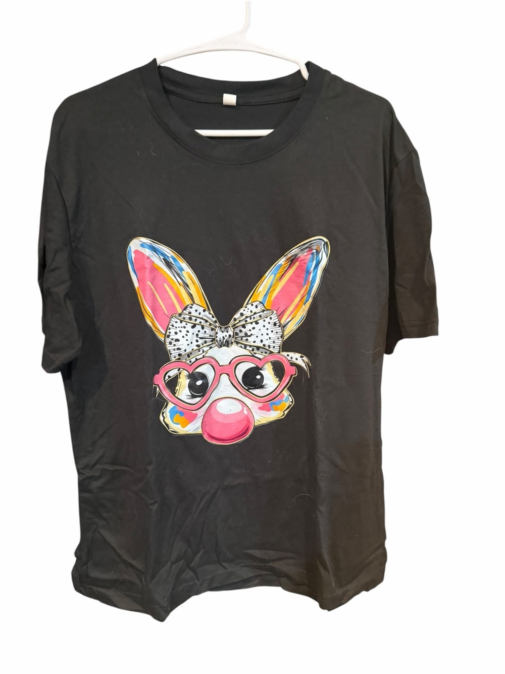 Black Short Sleeve Tee with Colorful Easter Graphic